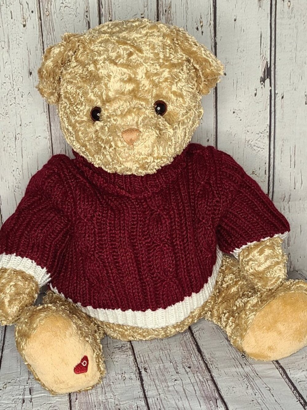18" Vintage GUND Little Brown Bear Plush Teddy Red Knit Sweater Bloomingdale's